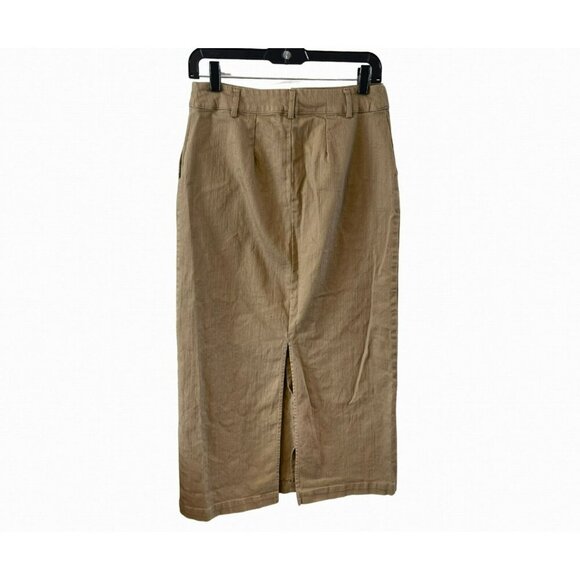 Nwot Self Contrast Women's Tan Denim Size S Long High Waisted Skirt Jupe Anthro - Picture 2 of 4
